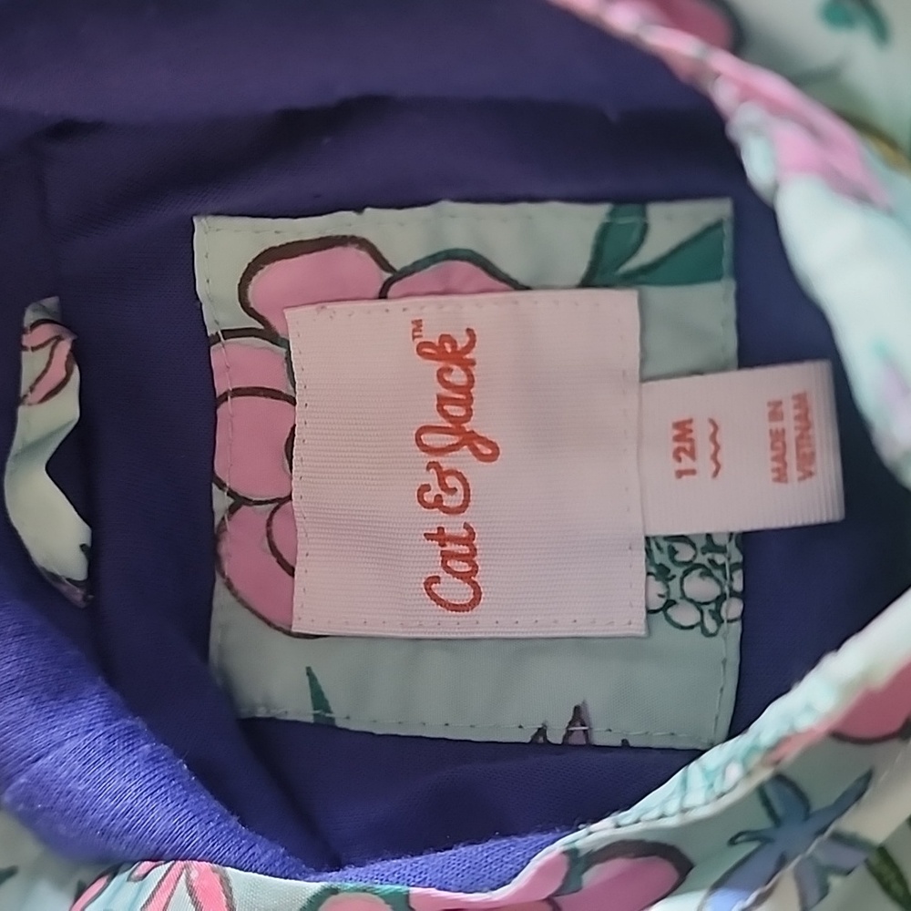 🌺3/$20 Cat & Jack Jacket Mint Pink Floral Zip Up Toddler Girl 12 Months - Picture 8 of 8